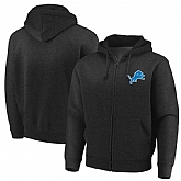 Men's Detroit Lions Majestic Cap Logo Full Zip Hoodie Black,baseball caps,new era cap wholesale,wholesale hats